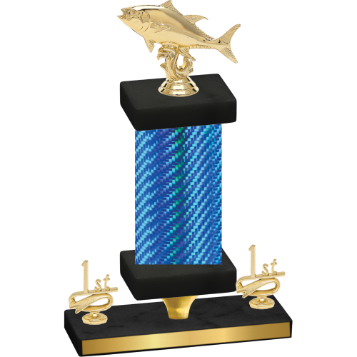 Premium Single Blue Carbon Fiber First Place Fishing Trophy