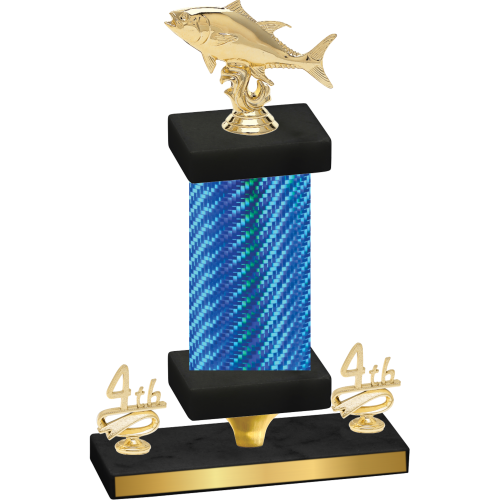 Premium Single Blue Carbon Fiber Fourth Place Fishing Trophy
