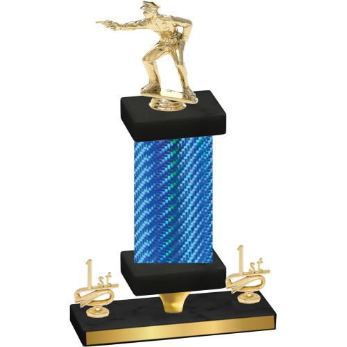 Premium Single Blue Carbon Fiber First Place Shooter Trophy