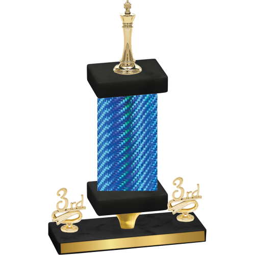 Premium Single Blue Carbon Fiber Third Place Chess Trophy