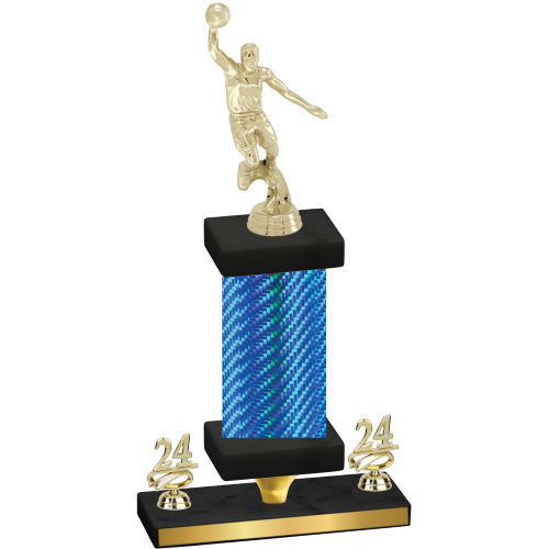 Premium Single Blue Carbon Fiber Year Basketball Trophy