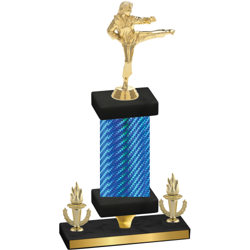 Premium Single Blue Carbon Fiber Victory Karate Trophy