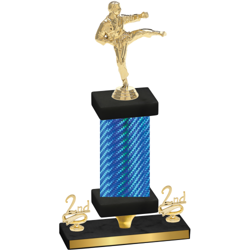 Premium Single Blue Carbon Fiber Second Place Karate Trophy
