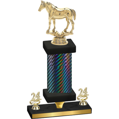 Premium Single Black Carbon Fiber Year Horses Trophy