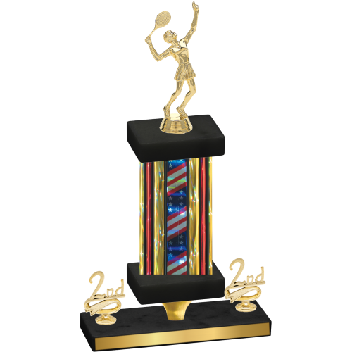 Premium Single Flag USA Second Place Tennis Trophy