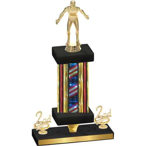 Premium Single Flag USA Second Place Wrestling Trophy