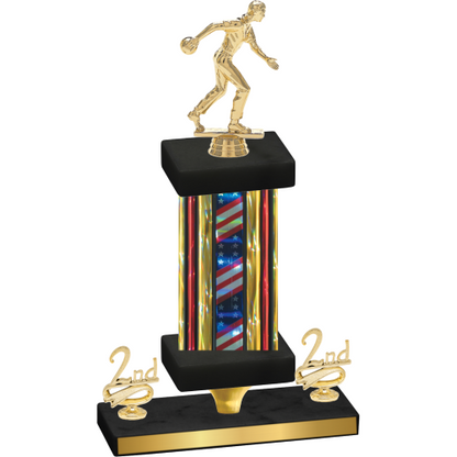 Premium Single Flag USA Second Place Bowling Trophy