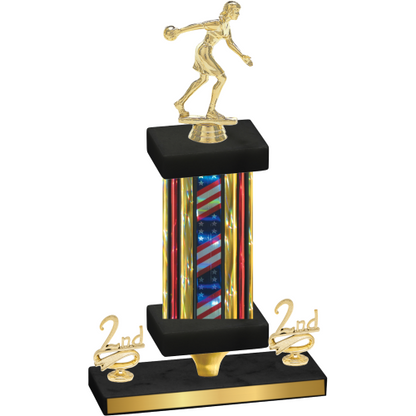 Premium Single Flag USA Second Place Bowling Trophy