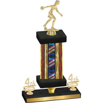 Premium Single Flag USA Fourth Place Bowling Trophy