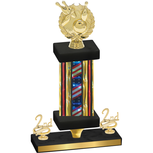 Premium Single Flag USA Second Place Bowling Trophy