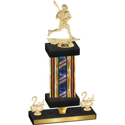 Premium Single Flag USA Second Place Lacrosse Trophy