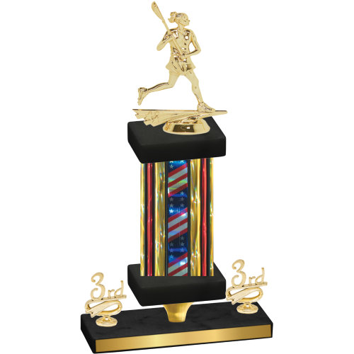 Premium Single Flag USA Third Place Lacrosse Trophy