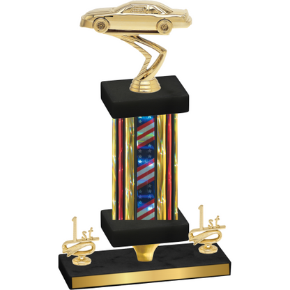 Premium Single Flag USA First Place Cars Trophy