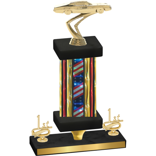 Premium Single Flag USA First Place Cars Trophy