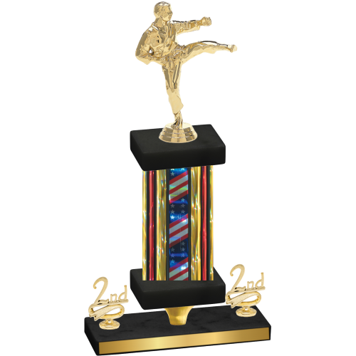 Premium Single Flag USA Second Place Karate Trophy