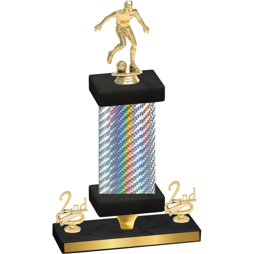 Premium Single Silver Carbon Fiber Second Place Soccer Trophy