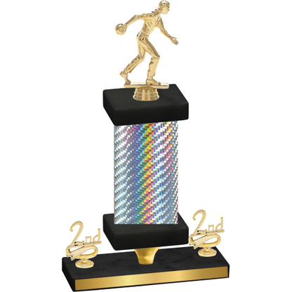 Premium Single Silver Carbon Fiber Second Place Bowling Trophy