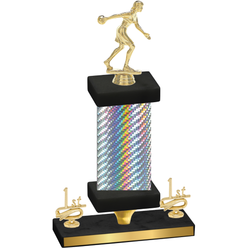 Premium Single Silver Carbon Fiber First Place Bowling Trophy