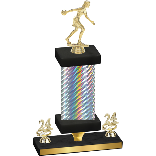 Premium Single Silver Carbon Fiber Year Bowling Trophy