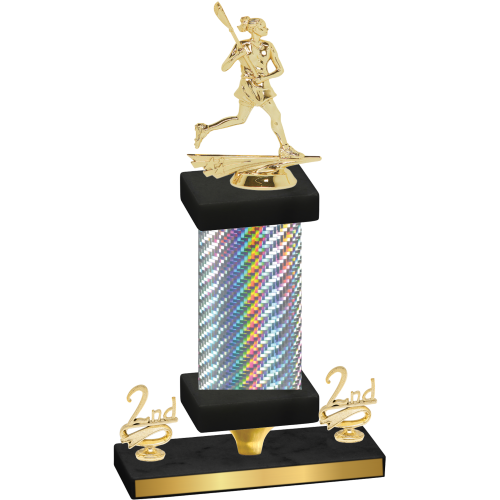 Premium Single Silver Carbon Fiber Second Place Lacrosse Trophy