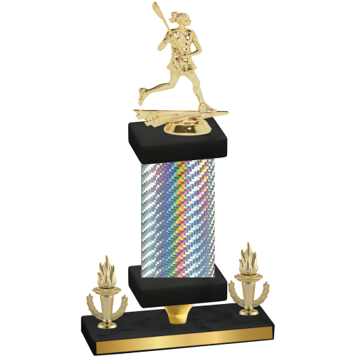 Premium Single Silver Carbon Fiber Victory Lacrosse Trophy