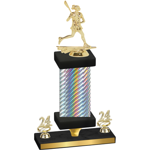 Premium Single Silver Carbon Fiber Year Lacrosse Trophy