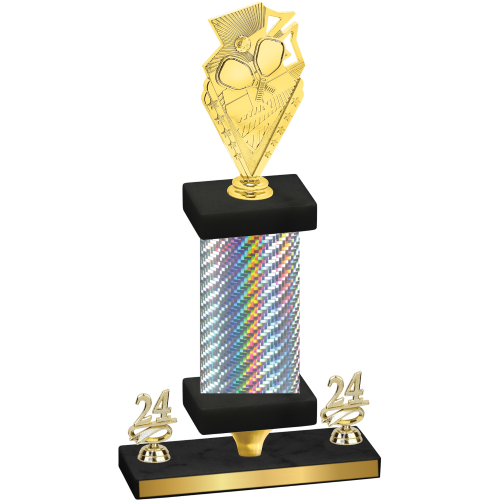 Premium Single Silver Carbon Fiber Year Pickleball Trophy