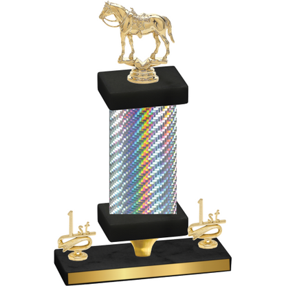 Premium Single Silver Carbon Fiber First Place Horses Trophy