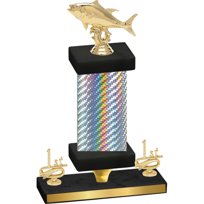 Premium Single Silver Carbon Fiber First Place Fishing Trophy