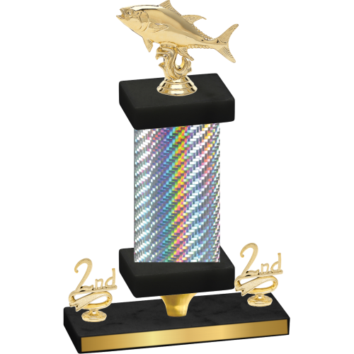 Premium Single Silver Carbon Fiber Second Place Fishing Trophy