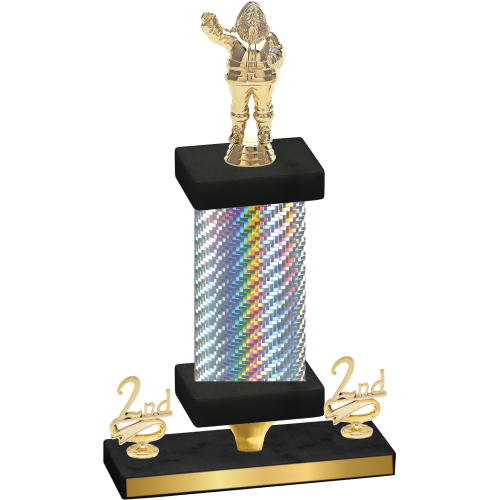 Premium Single Silver Carbon Fiber Second Place Holiday Trophy