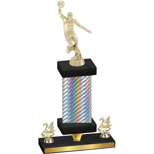 Premium Single Silver Carbon Fiber Year Basketball Trophy