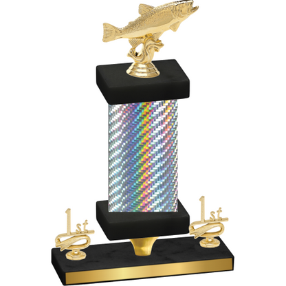 Premium Single Silver Carbon Fiber First Place Fishing Trophy