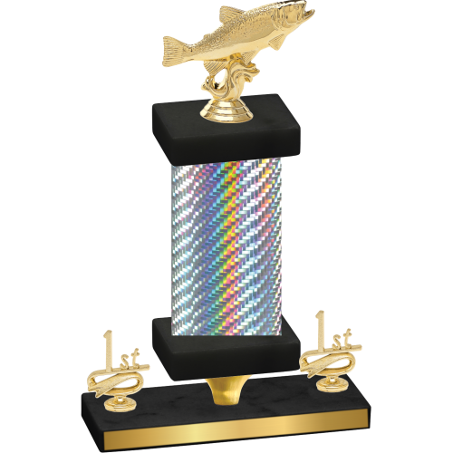 Premium Single Silver Carbon Fiber First Place Fishing Trophy