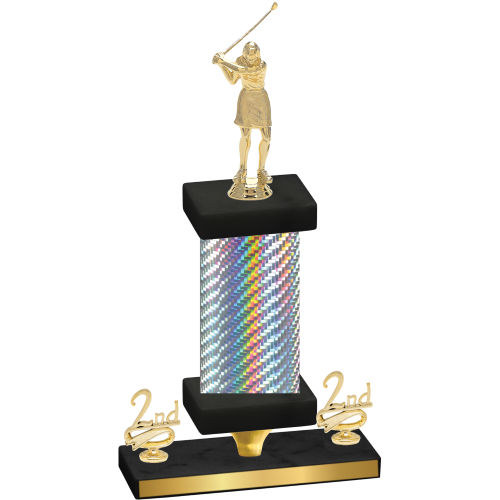 Premium Single Silver Carbon Fiber Second Place Golf Trophy