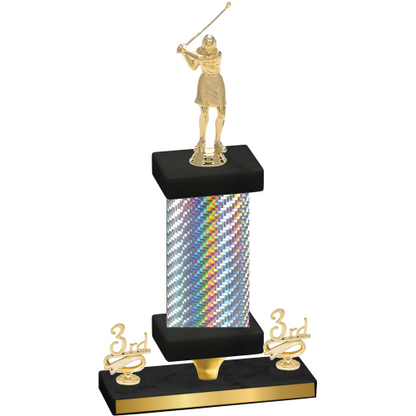 Premium Single Silver Carbon Fiber Third Place Golf Trophy