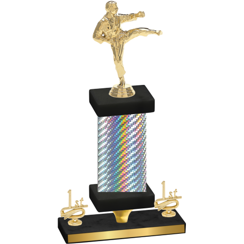 Premium Single Silver Carbon Fiber First Place Karate Trophy