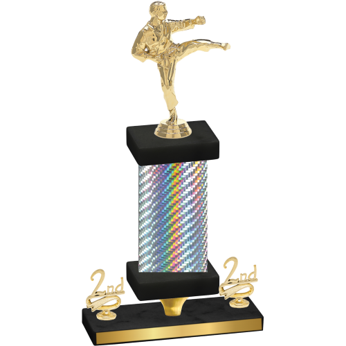 Premium Single Silver Carbon Fiber Second Place Karate Trophy