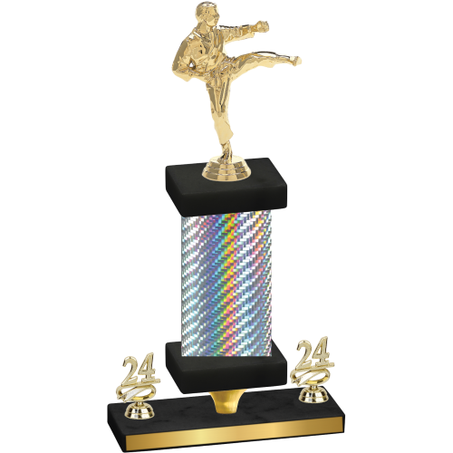 Premium Single Silver Carbon Fiber Year Karate Trophy