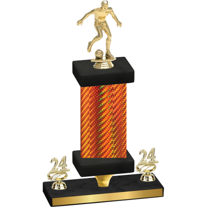 Premium Single Orange Carbon Fiber Year Soccer Trophy