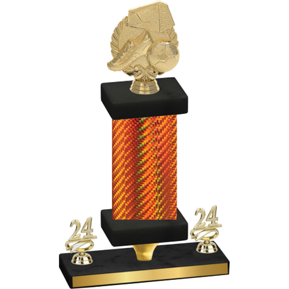 Premium Single Orange Carbon Fiber Year Soccer Trophy
