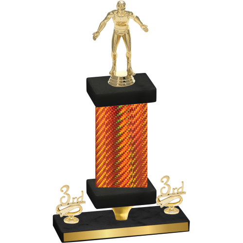 Premium Single Orange Carbon Fiber Third Place Wrestling Trophy