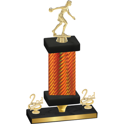 Premium Single Orange Carbon Fiber Second Place Bowling Trophy