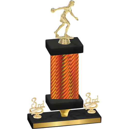 Premium Single Orange Carbon Fiber Third Place Bowling Trophy