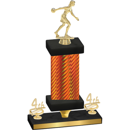 Premium Single Orange Carbon Fiber Fourth Place Bowling Trophy