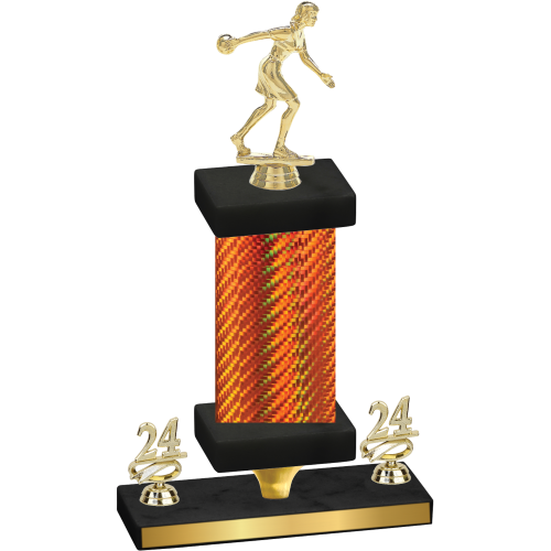 Premium Single Orange Carbon Fiber Year Bowling Trophy