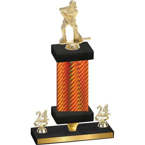 Premium Single Orange Carbon Fiber Year Hockey Trophy