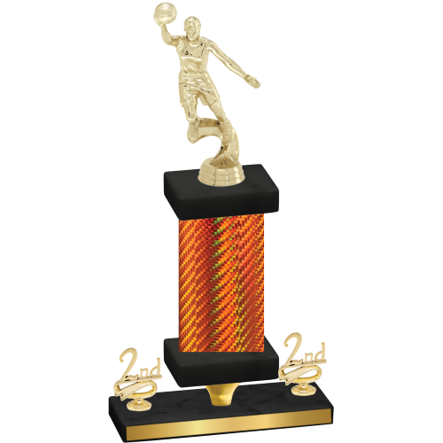 Premium Single Orange Carbon Fiber Second Place Basketball Trophy
