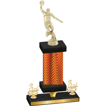 Premium Single Orange Carbon Fiber Third Place Basketball Trophy