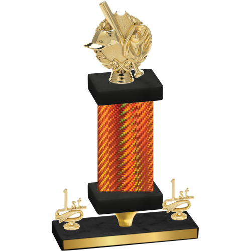 Premium Single Orange Carbon Fiber First Place Baseball Trophy